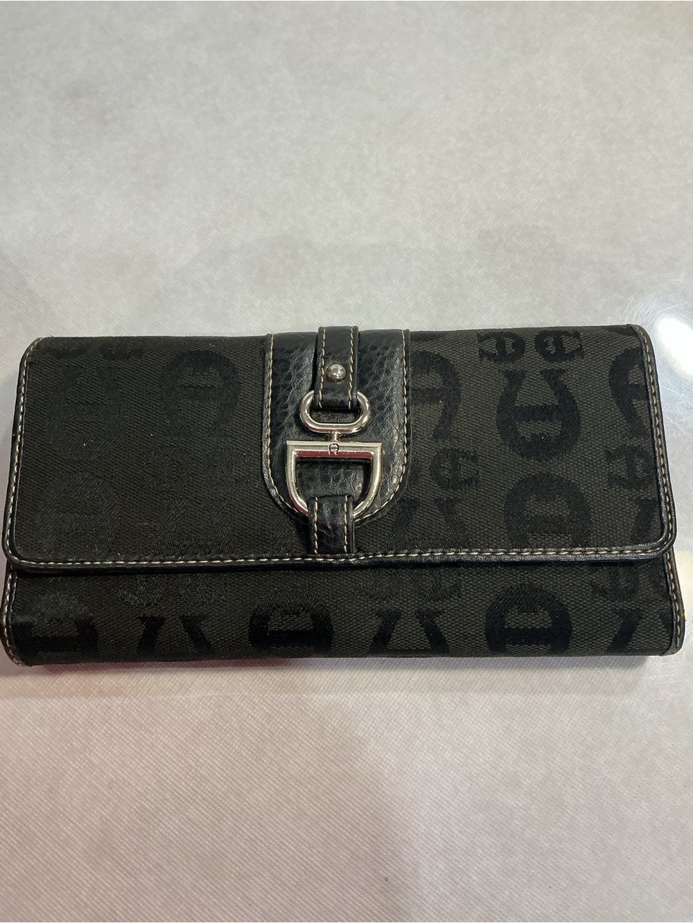 NEW Etienne Aigner Black Logo Continental Wallet Clutch NWT